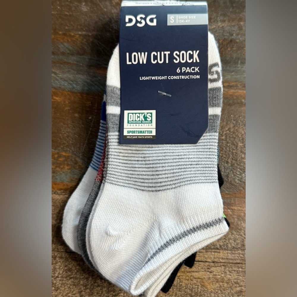 DSG Low Cut Socks 6 Pk Small 13K-4Y Athletic Lightweight‎ Black White Gray NIP
